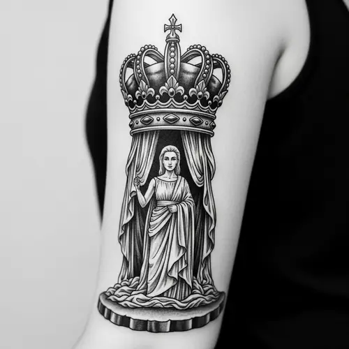 Black and White Tattoo: Big Bottom with Crown Design