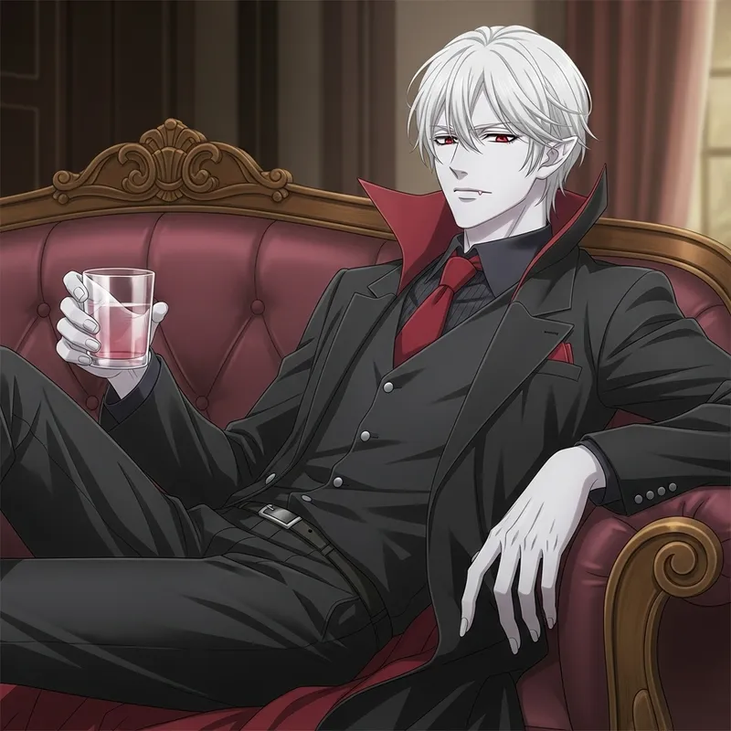 Sleek Albino Vampire Anime with Glass