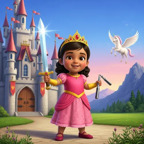 Hispanic/Black Toddler Girl Warrior with Sword & Nunchucks