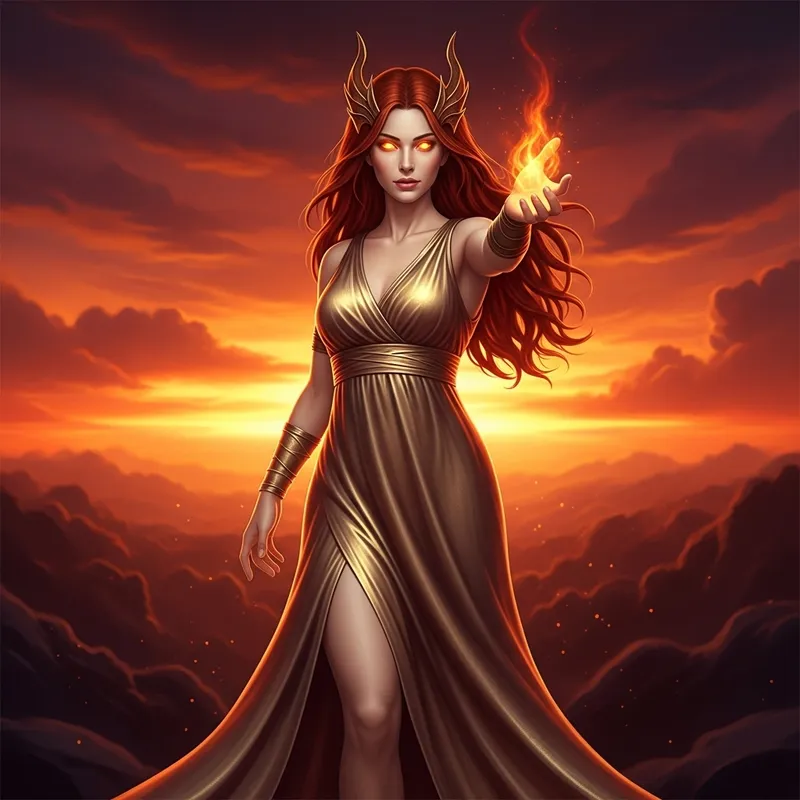 Hot Goddess with Fiery Red Hair | Ethereal Sunset Scene