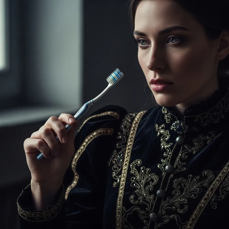 Gothic Portrait of Woman Holding Toothbrush