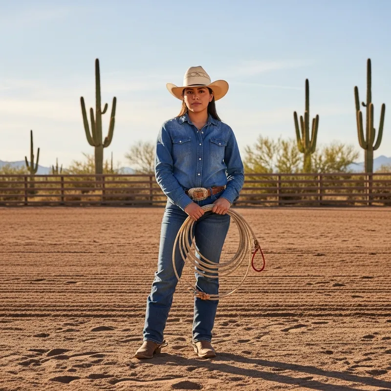 Confident Cowgirl in Rodeo Arena