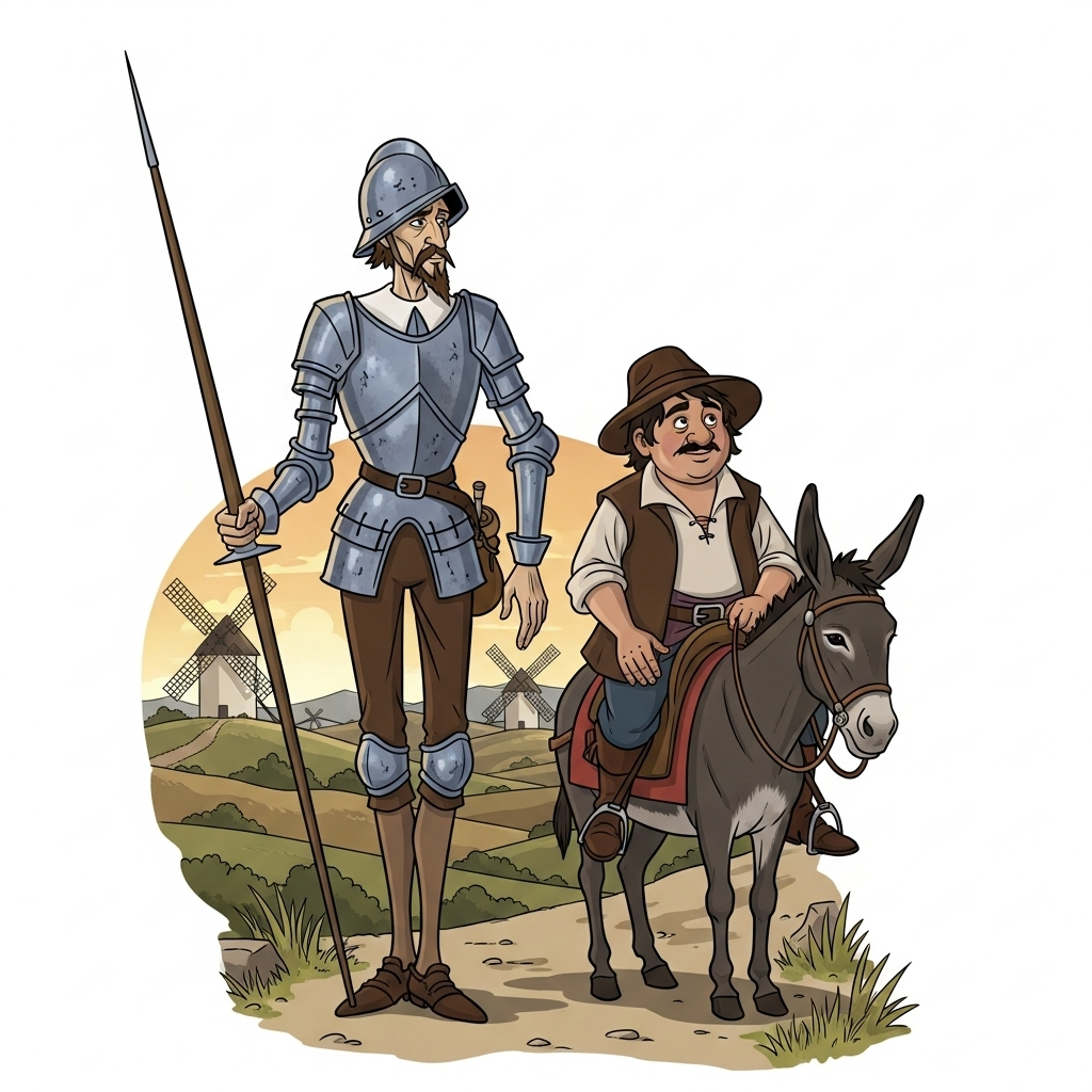 Don Quijote and Sancho Panza: Classic Scene in La Mancha | AI Art Generator  | Easy-Peasy.AI