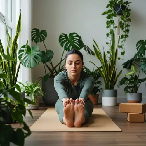 Spanish Young Woman Yoga Mat Stretching