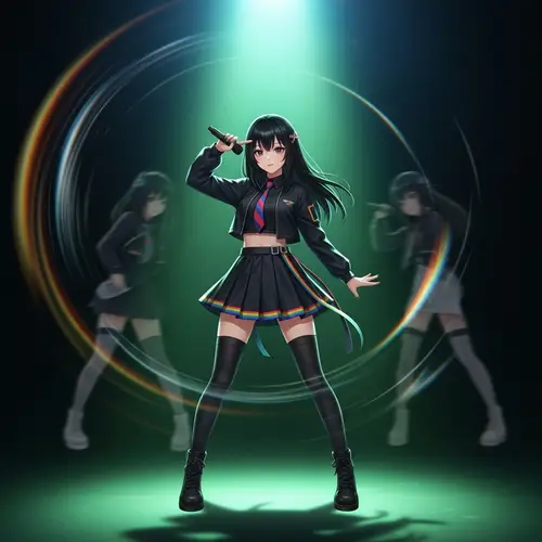 Charismatic Anime Pop Idol on Stage - Dynamic & Mysterious