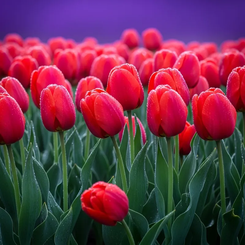 Vibrant Red Tulips on a Purple Background