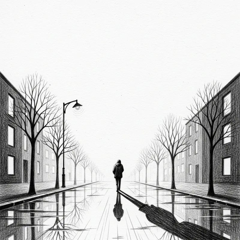 Pencil Drawing Depicting Solitude