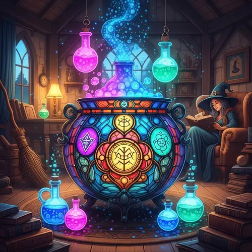 Stained Glass Witch's Cauldron in Enchanted Cottage