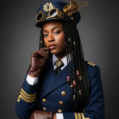 Young African Steampunk Captain with Beaded Hair