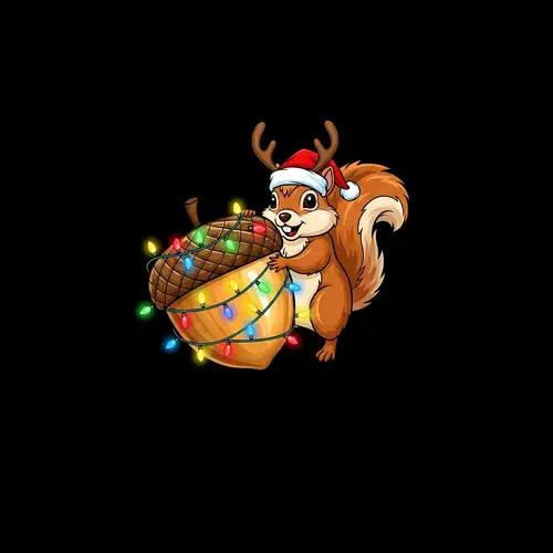 Festive Cartoon Squirrel with Golden Acorn | Holiday Season Joy