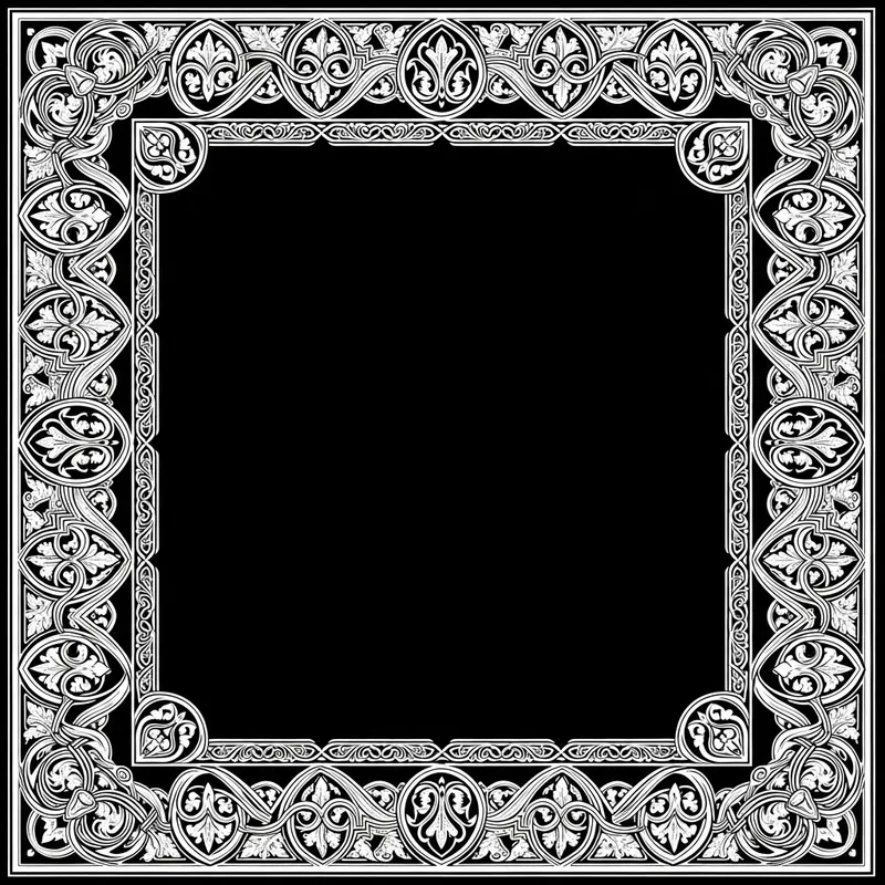 Square Black Drawing with White Medieval Border