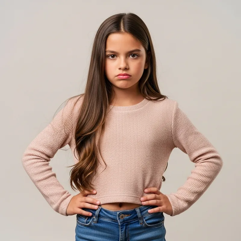 Chic Hispanic Preteen with Annoyed Expression | Trendy Style
