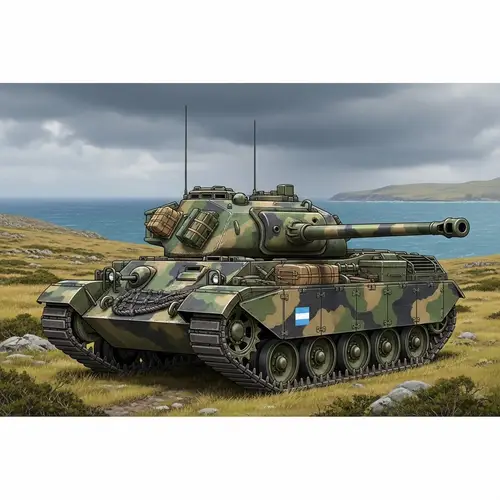 Argentinian TAM Tank in Post-WWII Scene | Malvinas Landscape