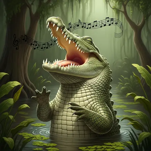 Singing Crocodile in Peaceful Swamp | Melodic Green Reptile