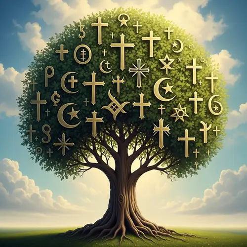 Remarkable Tree: Unity in Religious Symbols | Oil Painting