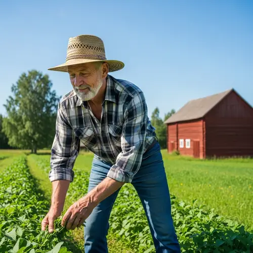 Tranquil Rural Life: Dedicated Farmer in Green Field | Website Name