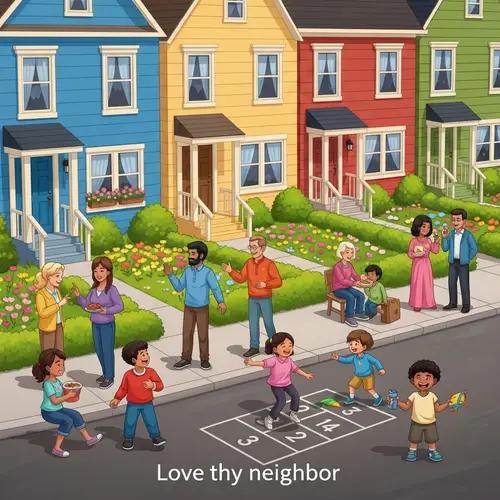 Diverse Neighborhood Street - Warm & Welcoming Community Scene