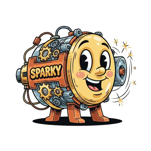 Mechanical Cartoon Electric Motor in Center