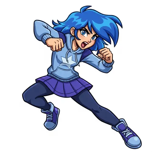 Vibrant Anime-Styled Illustration of Girl with Blue Hair