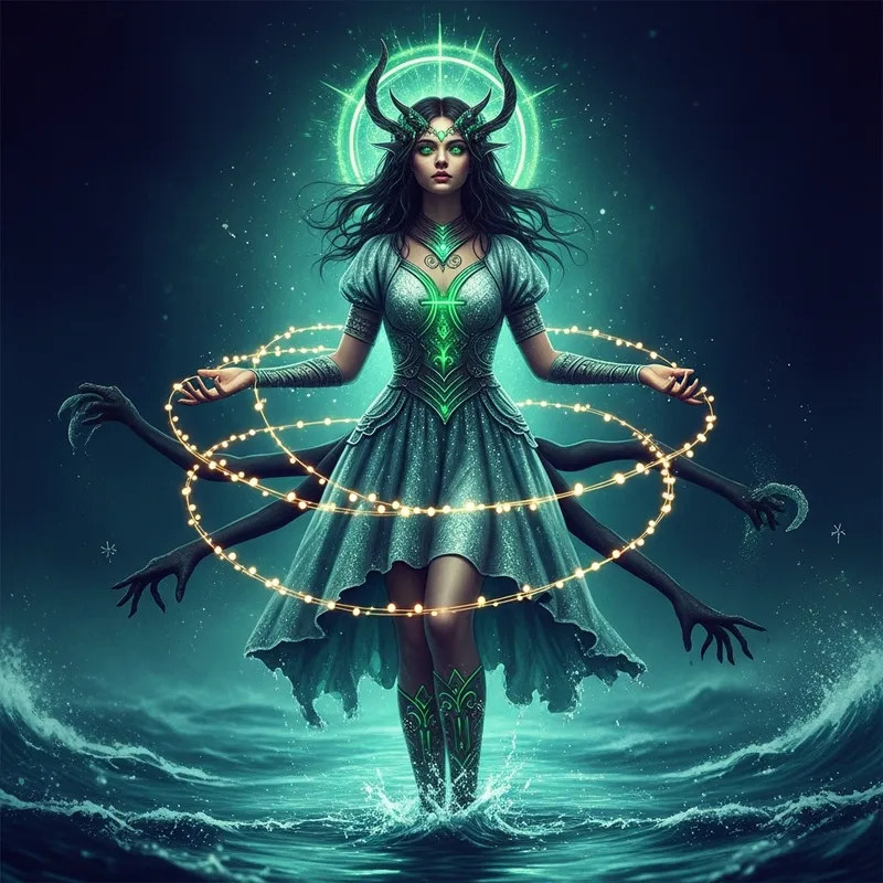 Pisces Warrior Woman: Glittery Fantasy in Deep Ocean Colors