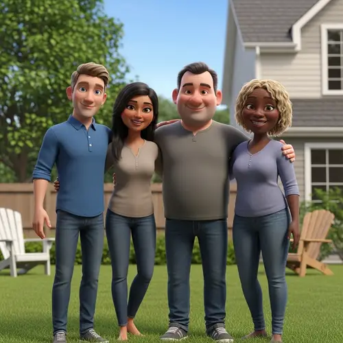 3D Family Love Animation Scene with Brothers and Sisters Smiling
