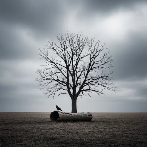 Gnarled Tree of Sorrow: Emotional Scene of Loss and Solitude