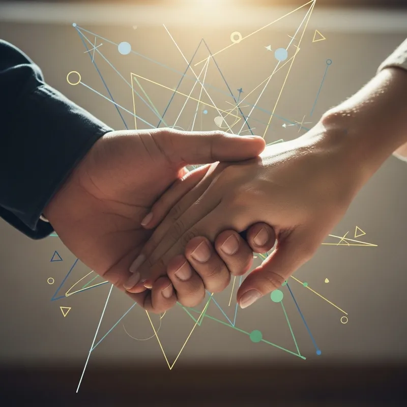 Embracing Unity: Hands Intertwined with Geometric Lines