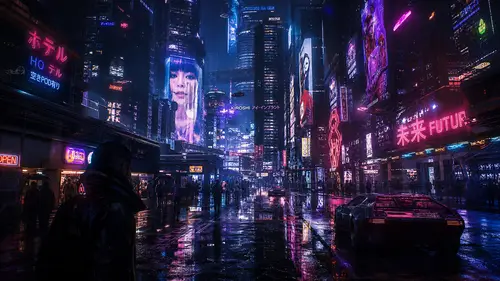 Futuristic Cyberpunk City Street Art