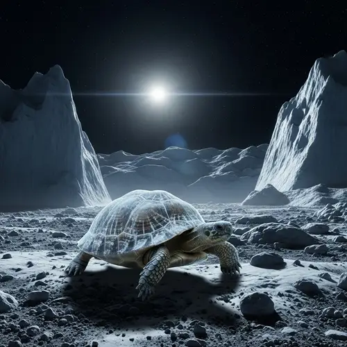 Curious Turtle Explores Pluto's Icy Terrain