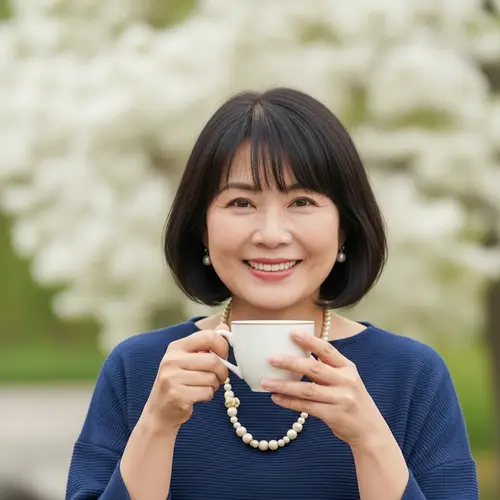 Stylish Bob Haircut on Middle Aged Asian Woman