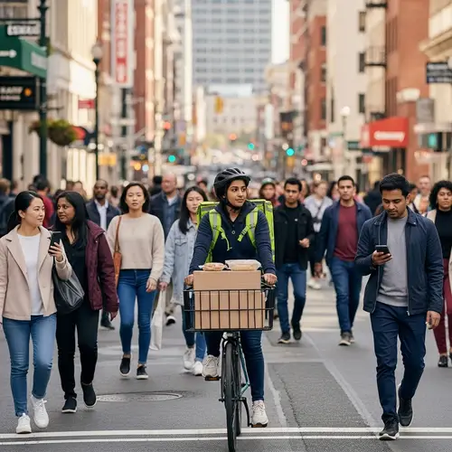 Diverse Lunchtime Scene in Urban Setting