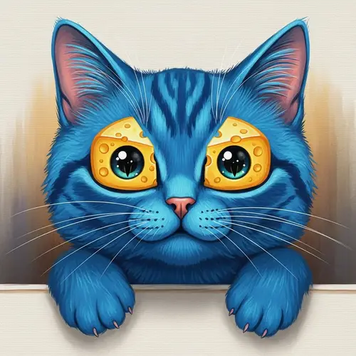 Vibrant Blue-Colored Cat Illustration
