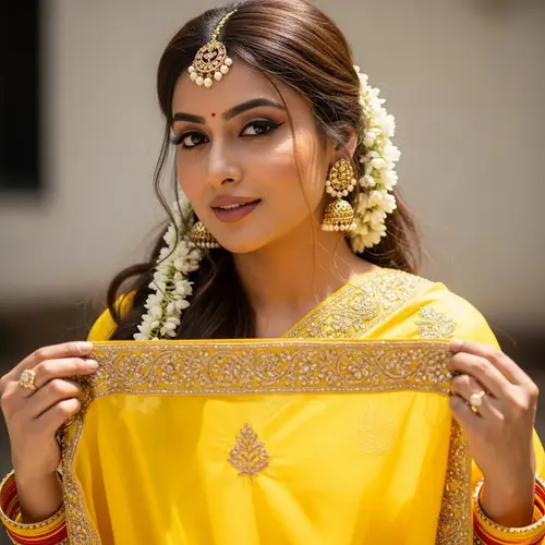Elegant Indian Woman in Vibrant Yellow Saree