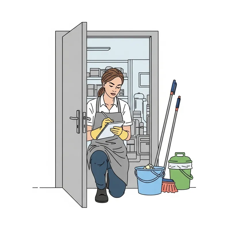 European Cleaning Lady in Gray Apron Drawing