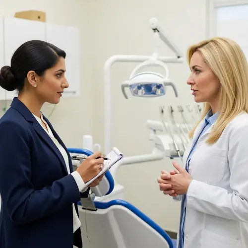 Female Interviewer with Caucasian Dentist in Dental Office Setting