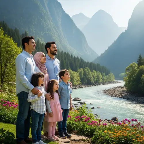 Muslim Family in Awe of Paradise-like Scenic View