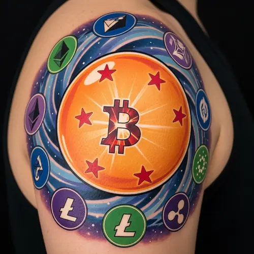 Dragon Ball Tattoo Design with Hidden Bitcoin Symbol