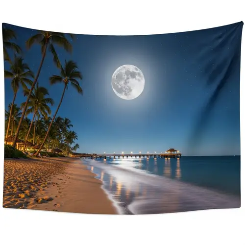 Nocturnal Full Moon Beachscape | Serene Night-time Beauty