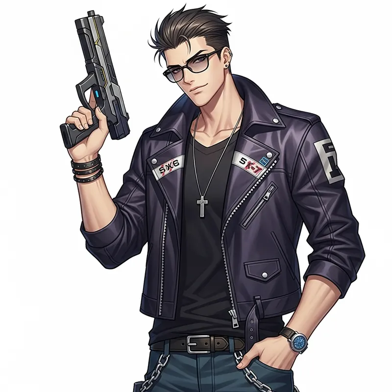 Stylish Anime Badass wielding Futuristic Weapon Stylish Anime Badass wielding Futuristic Weapon