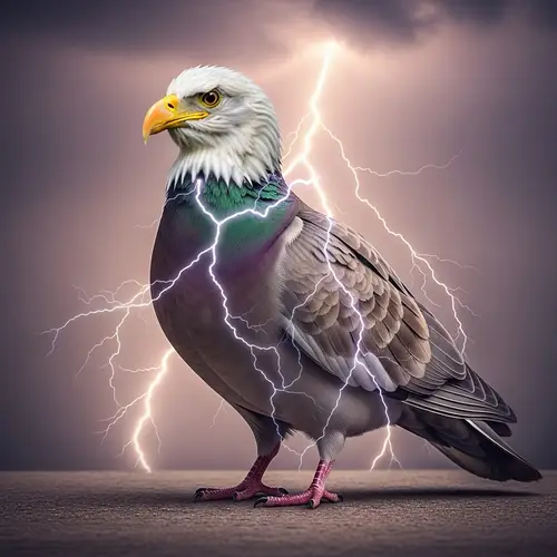 Majestic Dove with Eagle Face & Lightning | Surreal Symbol