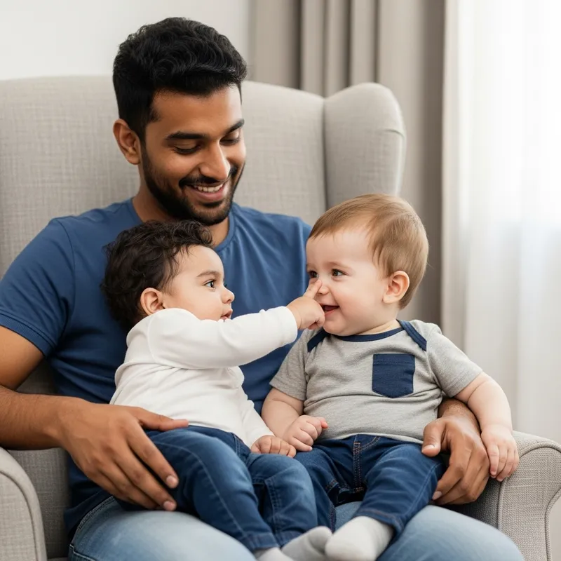 Joyful Father with Baby Boys | Heartwarming Family Moment Joyful Father with Baby Boys | Heartwarming Family Moment
