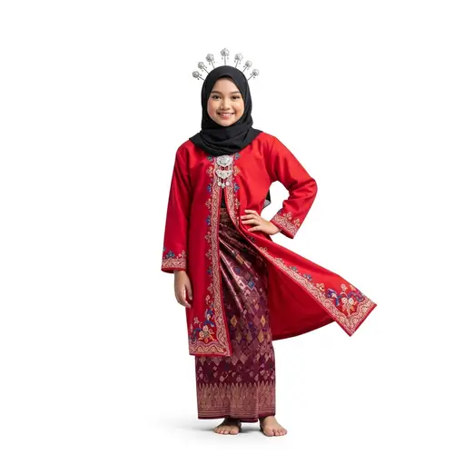 Traditional Red Kebaya: Vibrant Attire of a Malay Girl