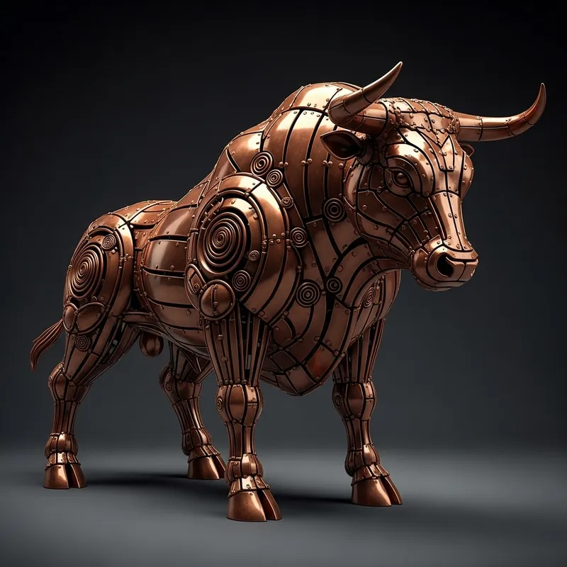 Majestic Copper Bull Sculpture | Intricate Mixed Media Art