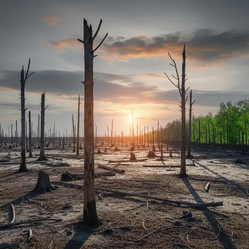 Abstract Deforestation Art | Barren Trunks & Lush Shadows