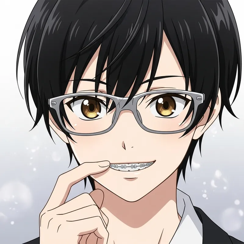 Shy Anime Boy with Black Hair and Honey-Colored Eyes