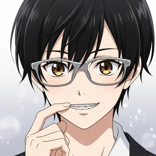 Shy Anime Boy with Braces and Glasses - Innocent and Charming