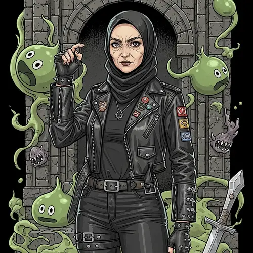Indonesian Muslim Woman in Rock-Style Clothing | Dungeon Environment Art