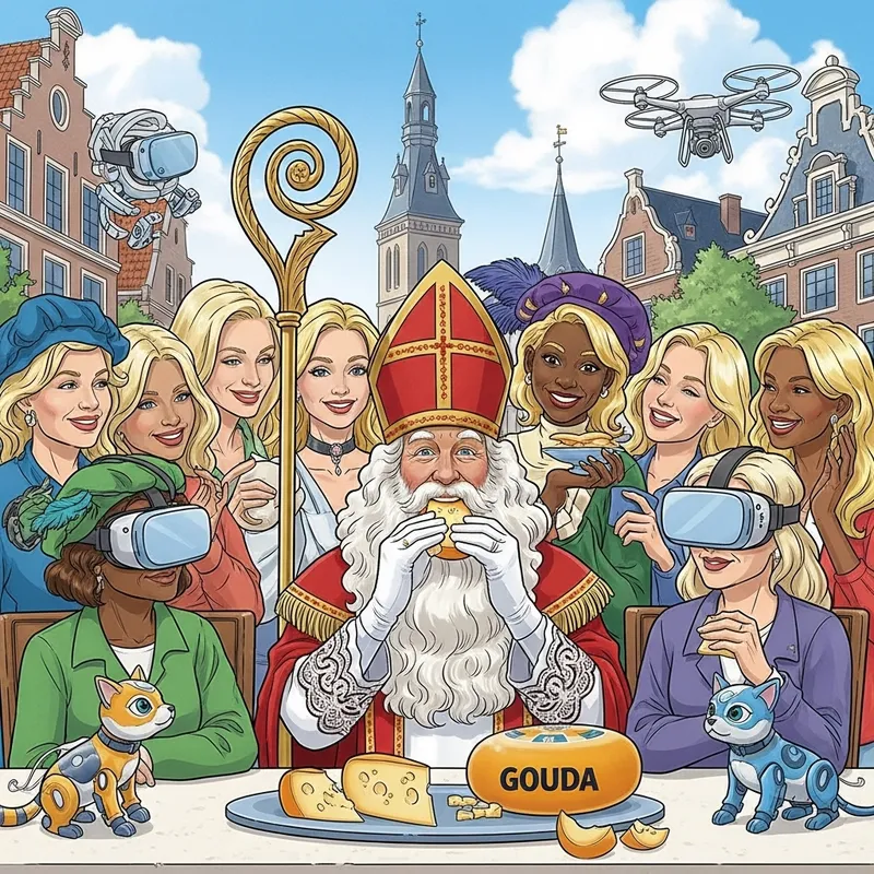Sinterklaas & Dutch Women Enjoying Gouda Cheese | Digital Era Scene