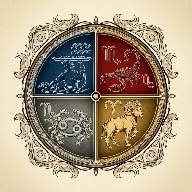 Zodiac Signs Crest with Aquarius, Scorpio, Cancer & Aries