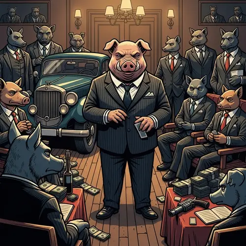 Underground Animal Gang Meeting with Pig in Tailored Suit